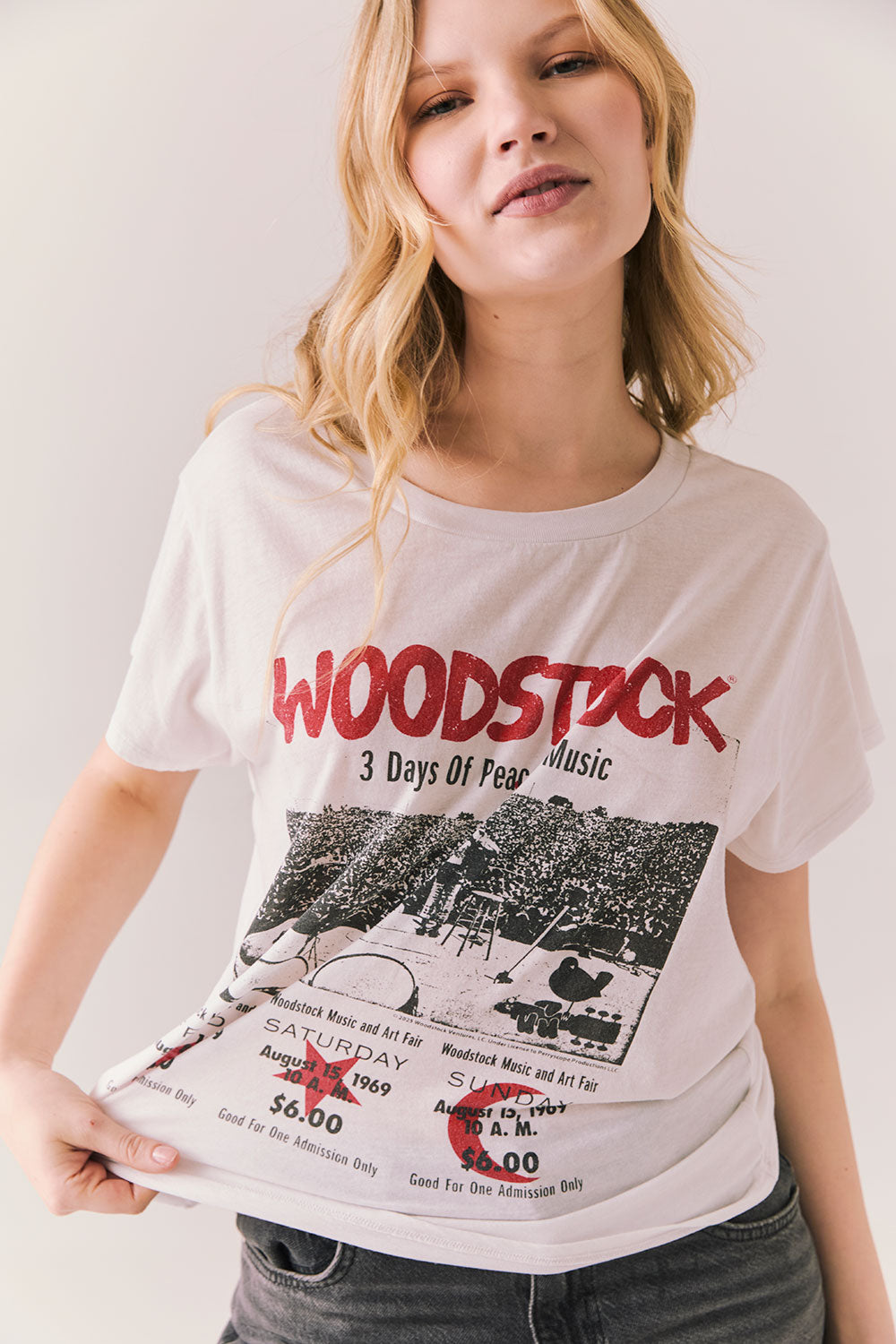 Woodstock Peace And Music Ticket Tee Womens chaserbrand