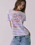 Chaser La Dolce Vita Tee featuring a strawberry graphic with Italian slogan text on a striped white tee