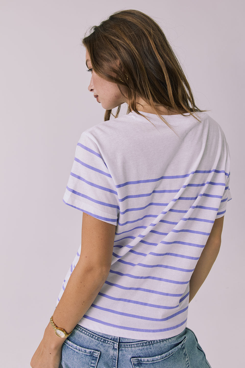 Back view of the Chaser La Dolce Vita Tee showing the clean striped design and classic crew neckline