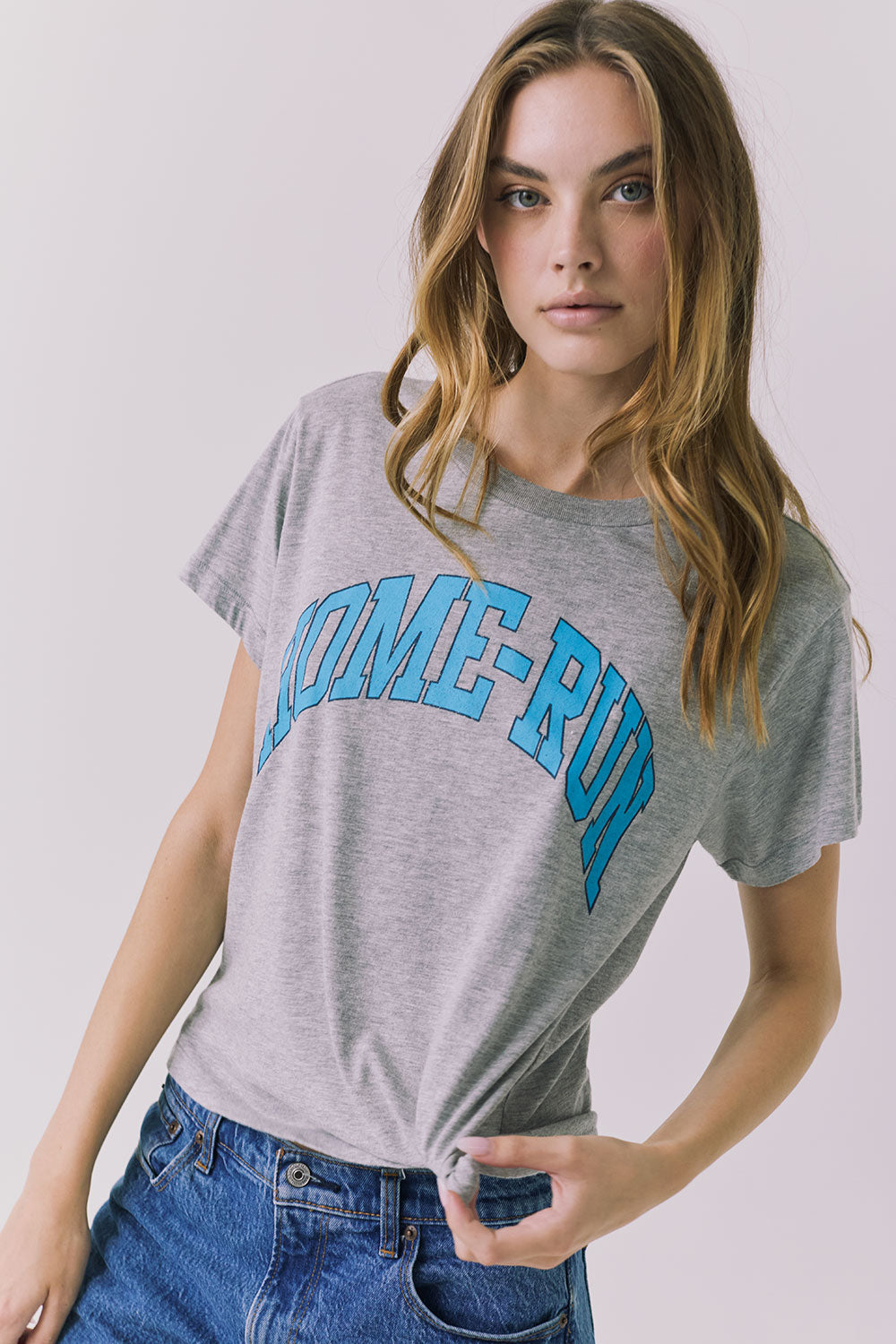 Chaser Home Run Tee in Heather Grey featuring a relaxed classic fit with bold varsity inspired Home Run graphic across the chest