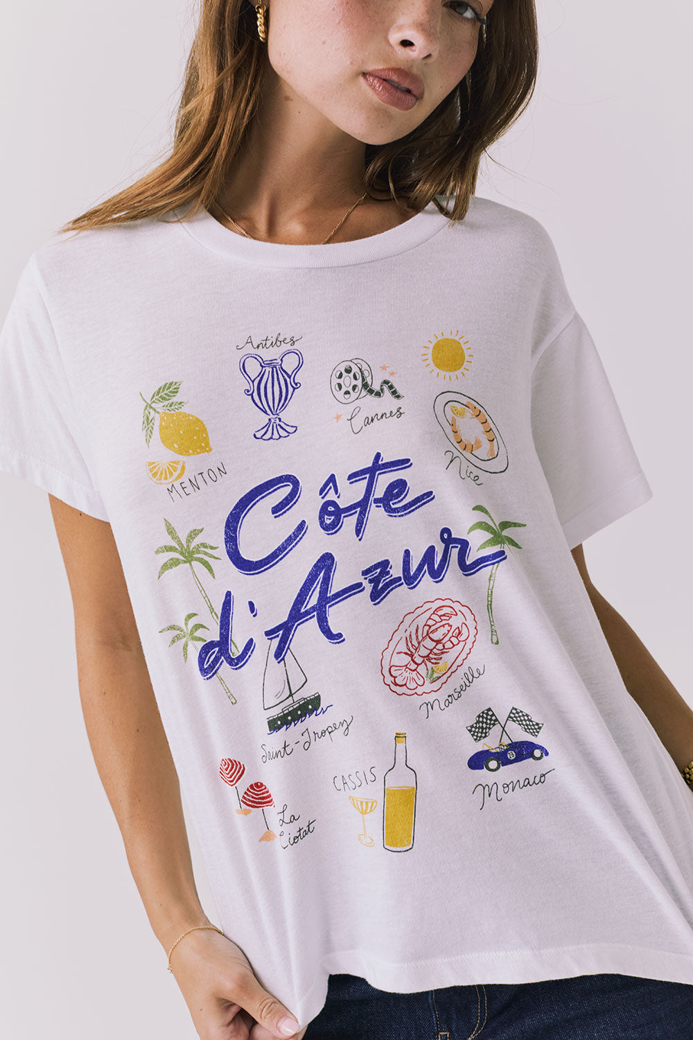 Chaser Costa Del Sol Tee graphic detail highlighting illustrated coastal icons and soft lived in texture