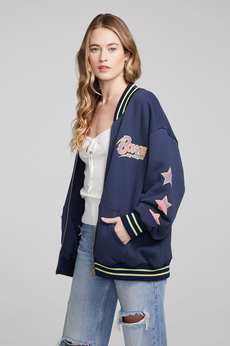 David Bowie Plaid Bolt Bomber Jacket WOMENS chaserbrand