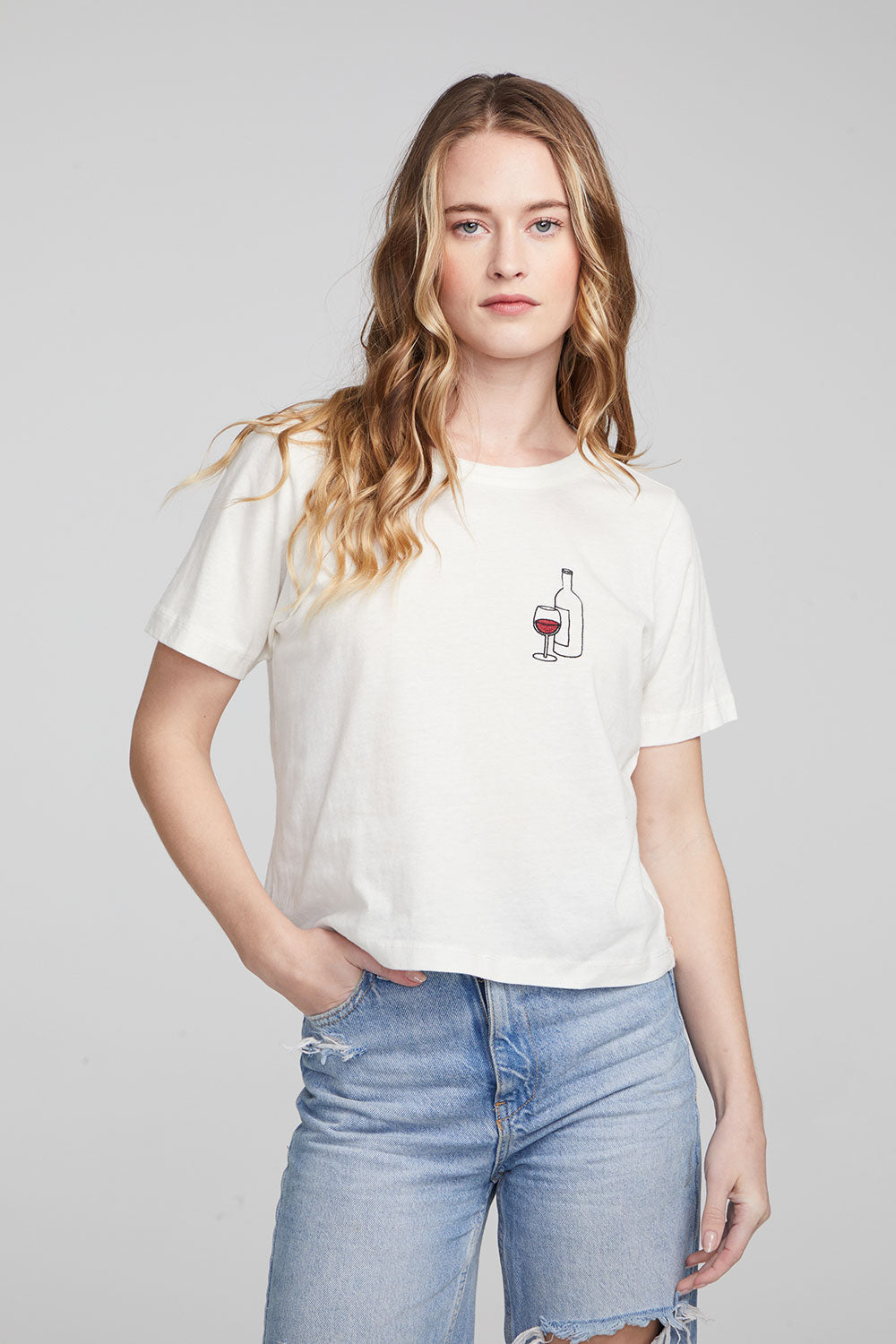 Wine Short Sleeve Embroidery Tee WOMENS chaserbrand