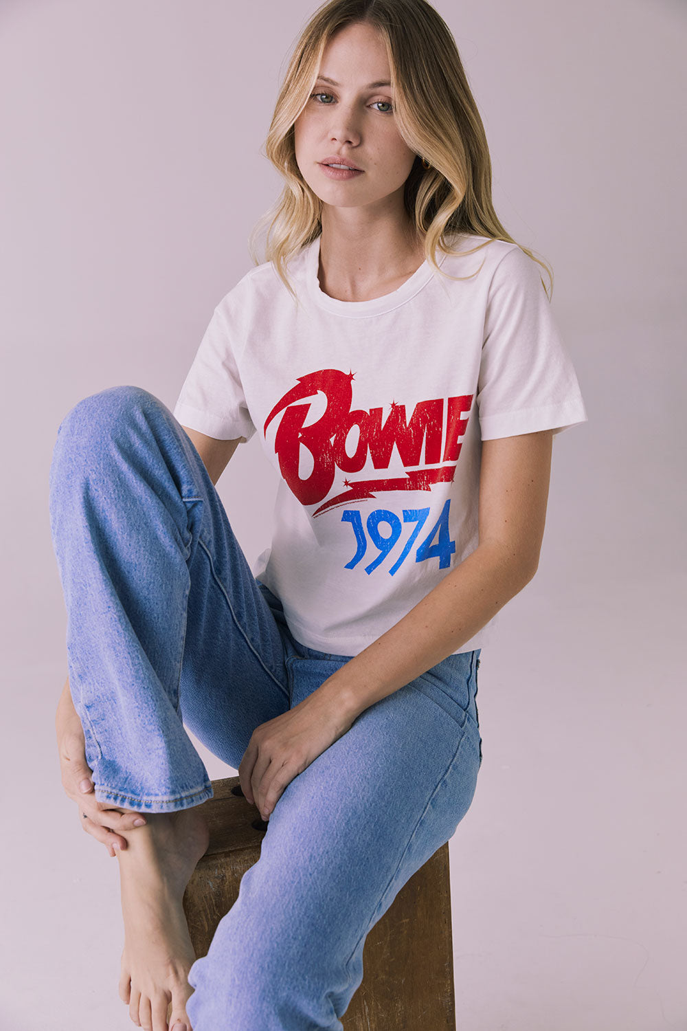 David Bowie Bowie 1974 Short Sleeve Embroidery Tee Womens chaserbrand