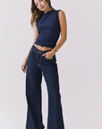 Full body view of the Chaser Hailey Navy Top styled for an effortless polished look with a streamlined modern silhouette