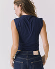 Back view of the Chaser Hailey Navy Top with a clean minimalist finish and smooth navy fabric