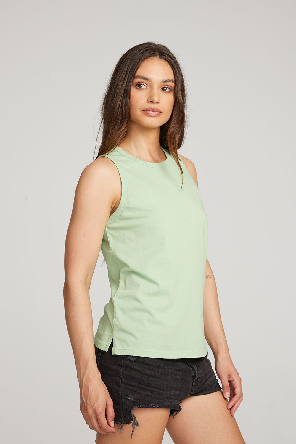 Basic Quiet Green Slit Tank WOMENS chaserbrand