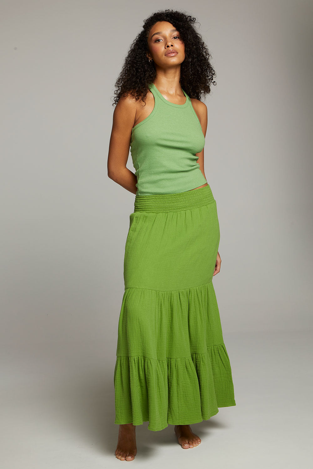 August Piquant Green Tank Top WOMENS chaserbrand