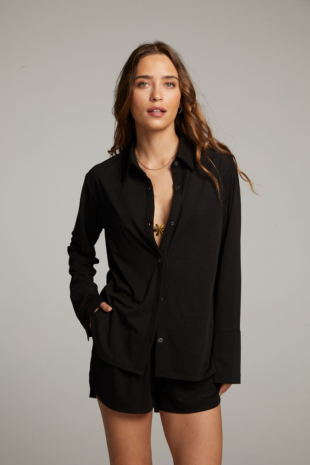 Ethan Black Button Up WOMENS chaserbrand