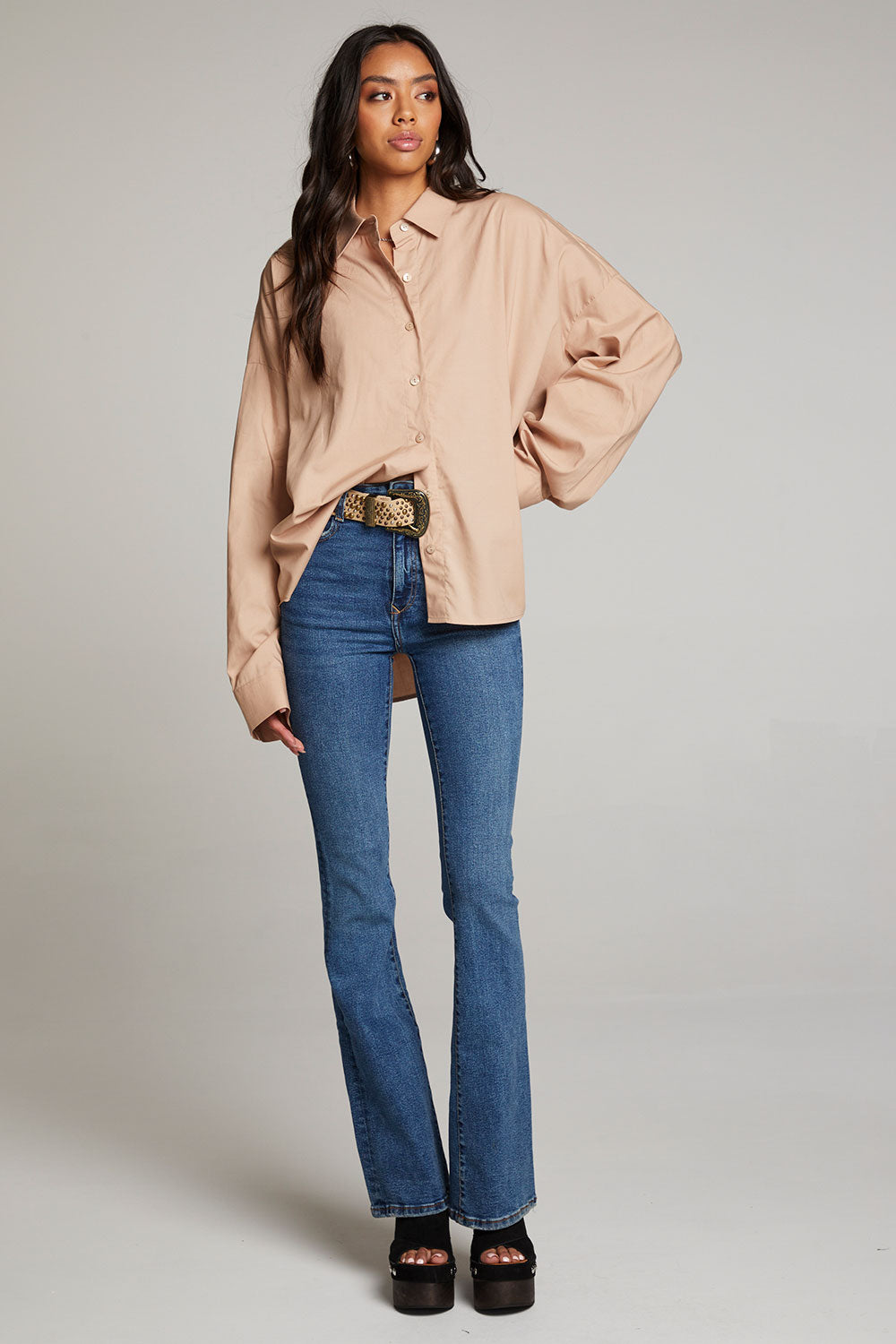 Ezra Warm Taupe Button Up WOMENS chaserbrand