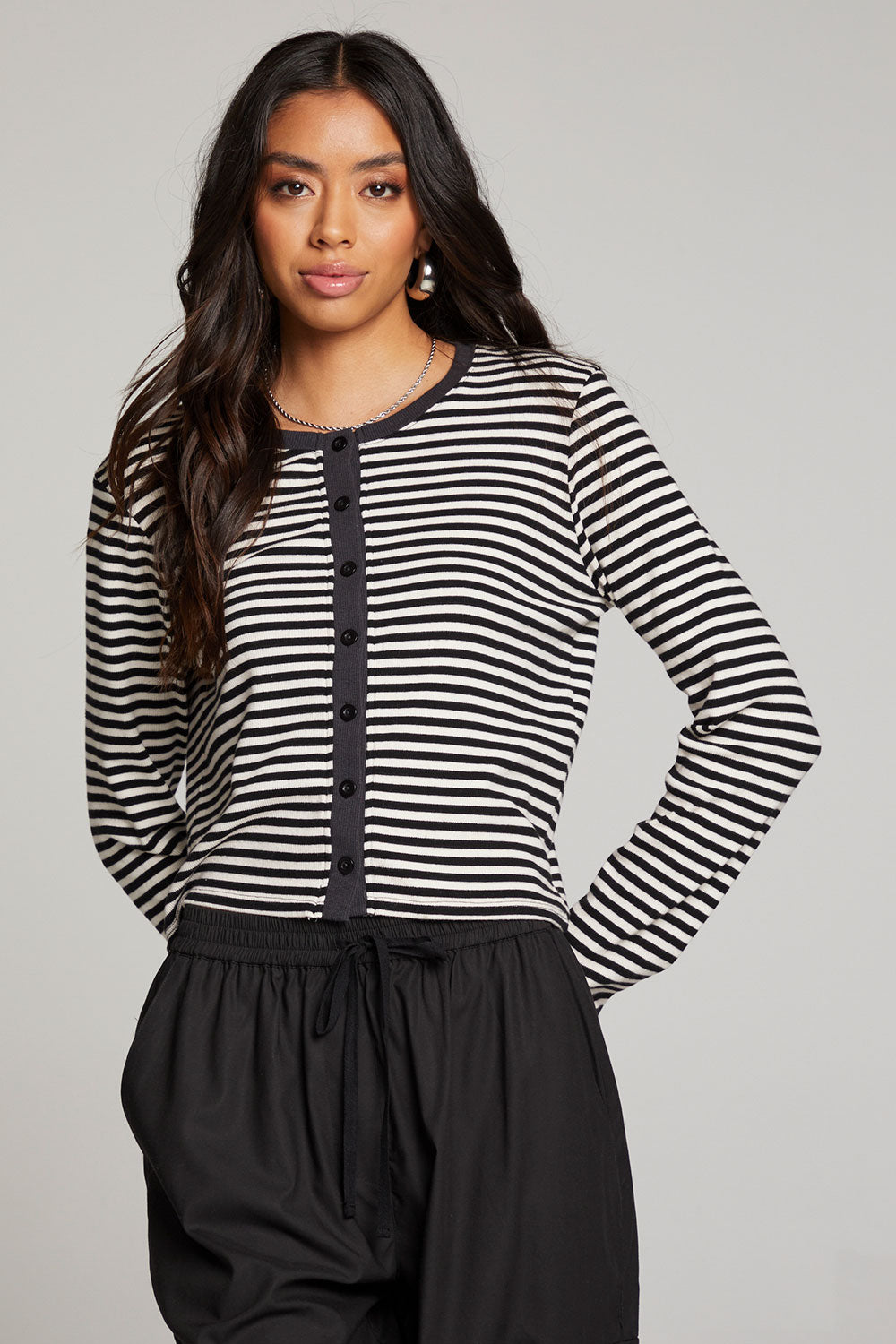 Brady Punk Stripe Button Up Pullover WOMENS chaserbrand