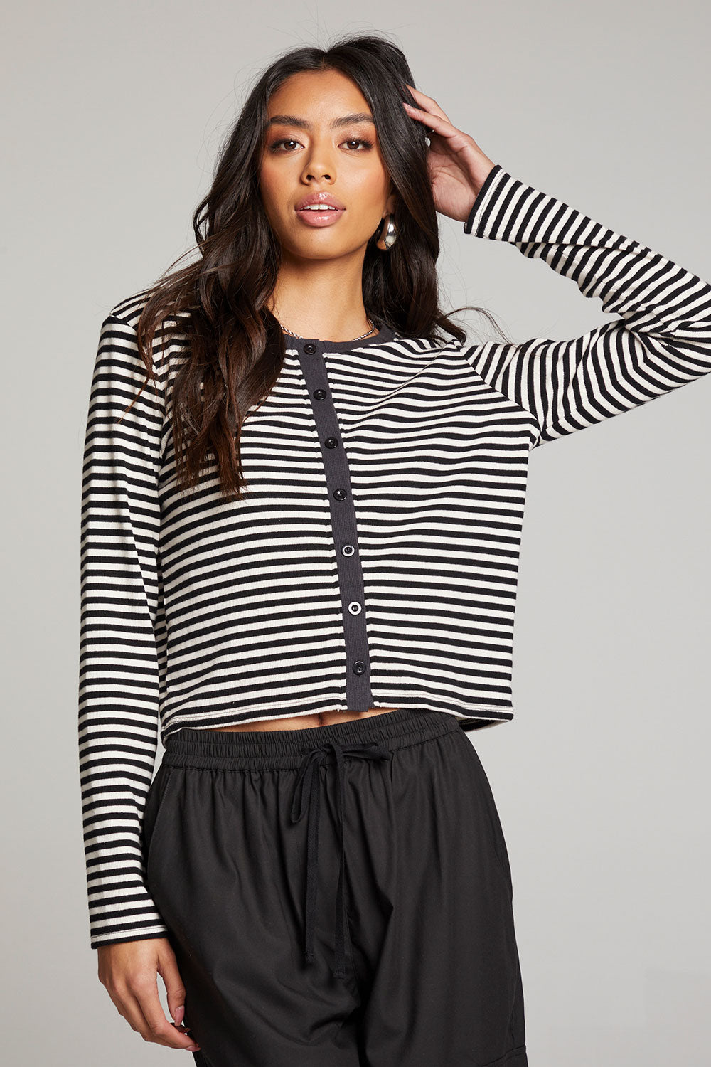 Brady Punk Stripe Button Up Pullover WOMENS chaserbrand