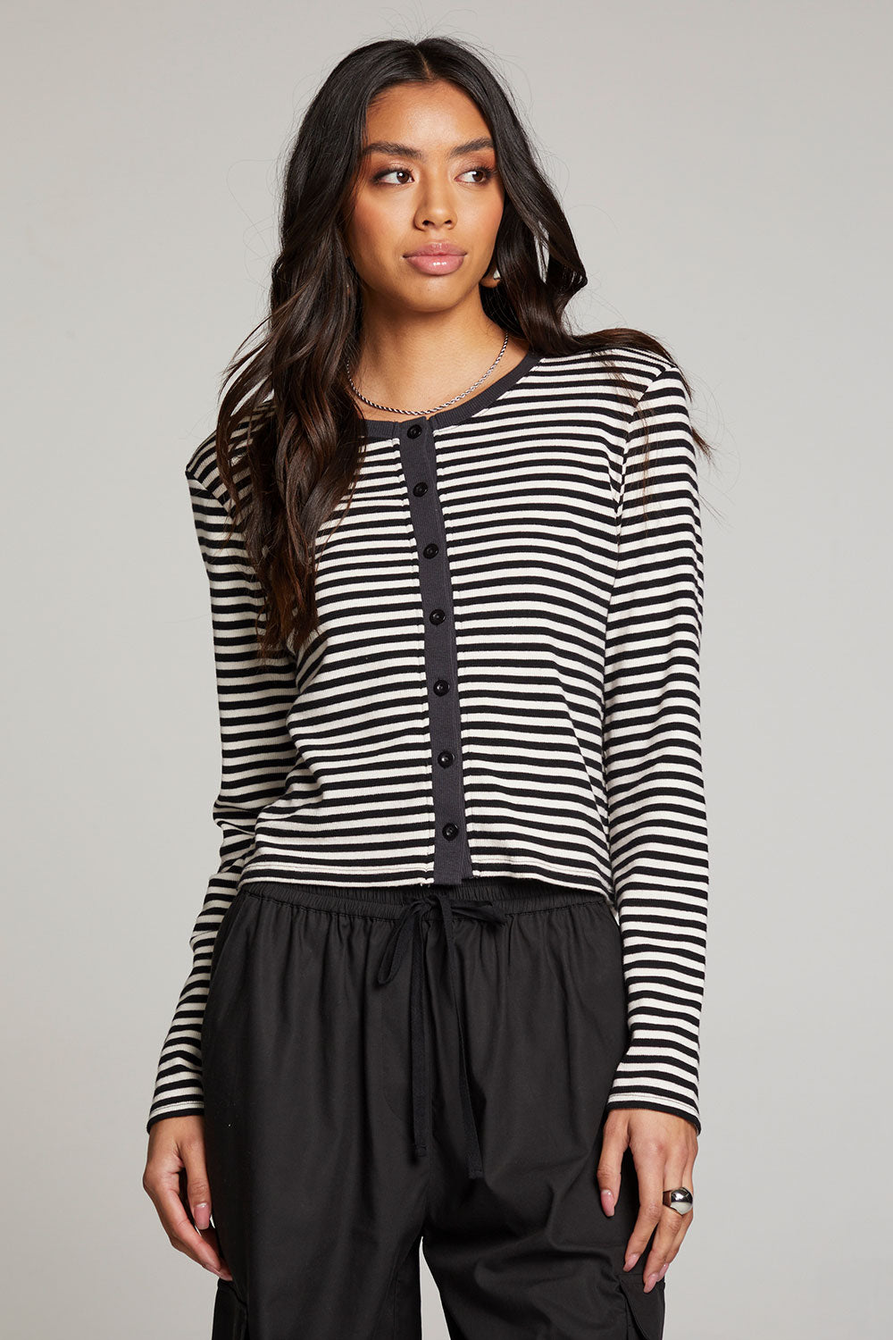 Brady Punk Stripe Button Up Pullover WOMENS chaserbrand