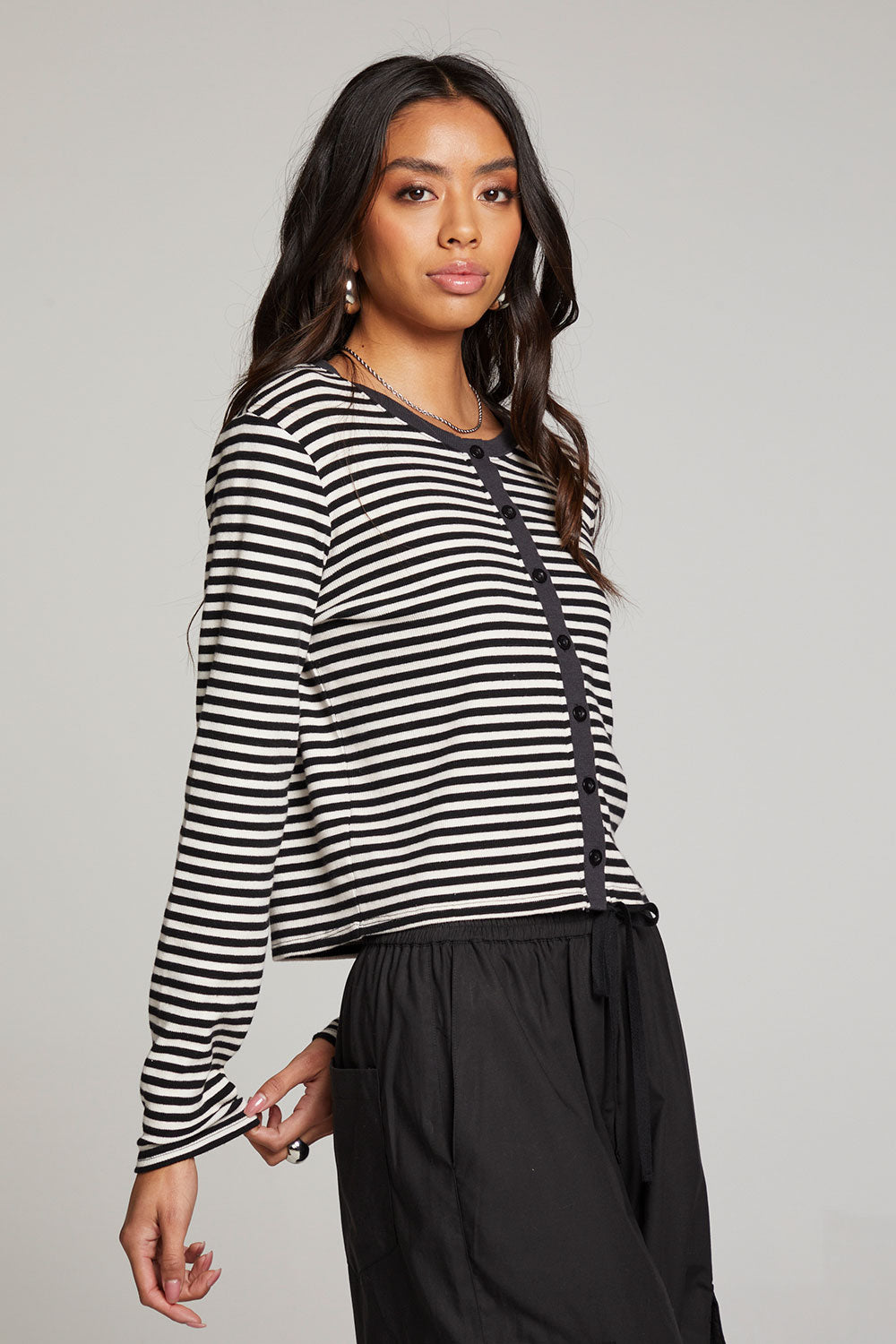 Brady Punk Stripe Button Up Pullover WOMENS chaserbrand