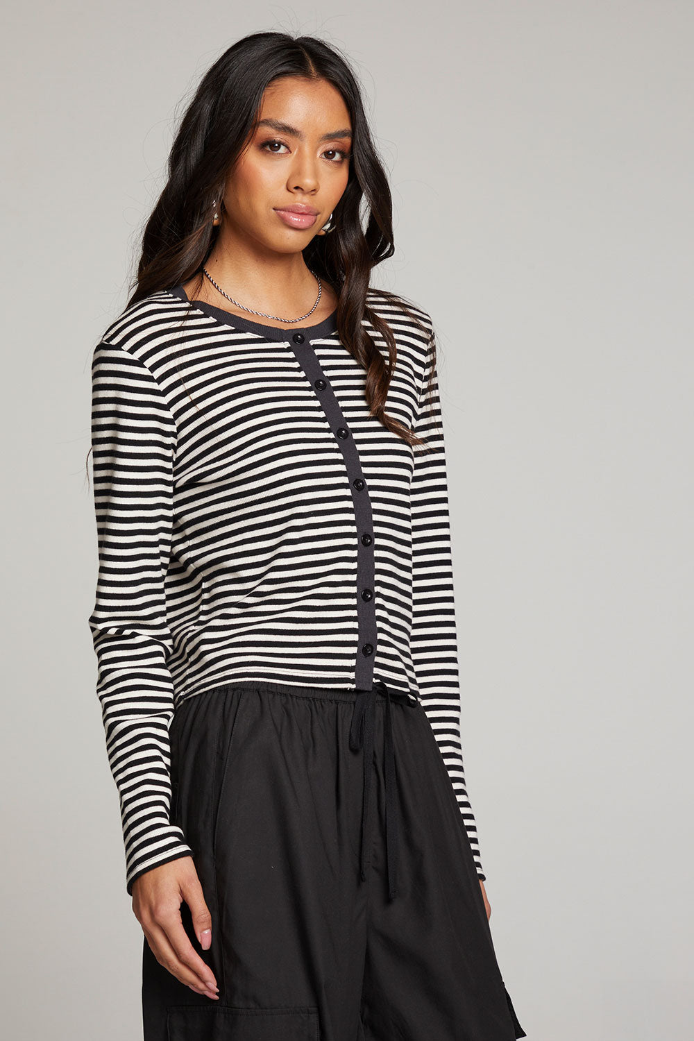 Brady Punk Stripe Button Up Pullover WOMENS chaserbrand