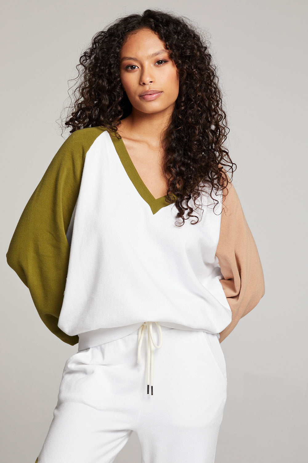 Hannah Sand Color Block V Neck Pullover WOMENS chaserbrand