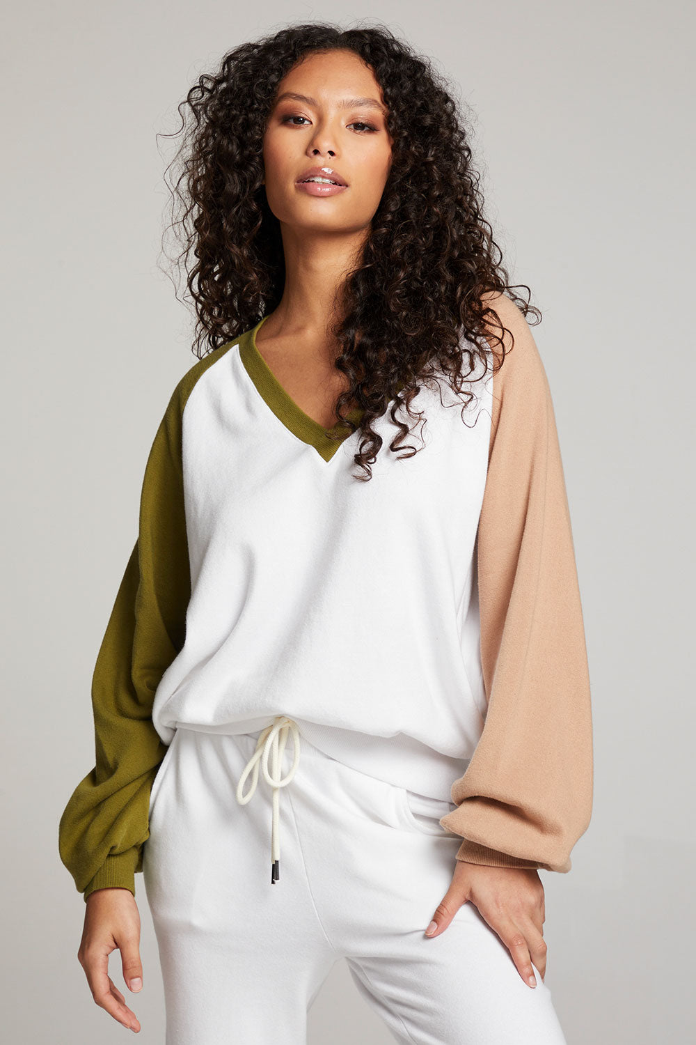 Hannah Sand Color Block V Neck Pullover WOMENS chaserbrand