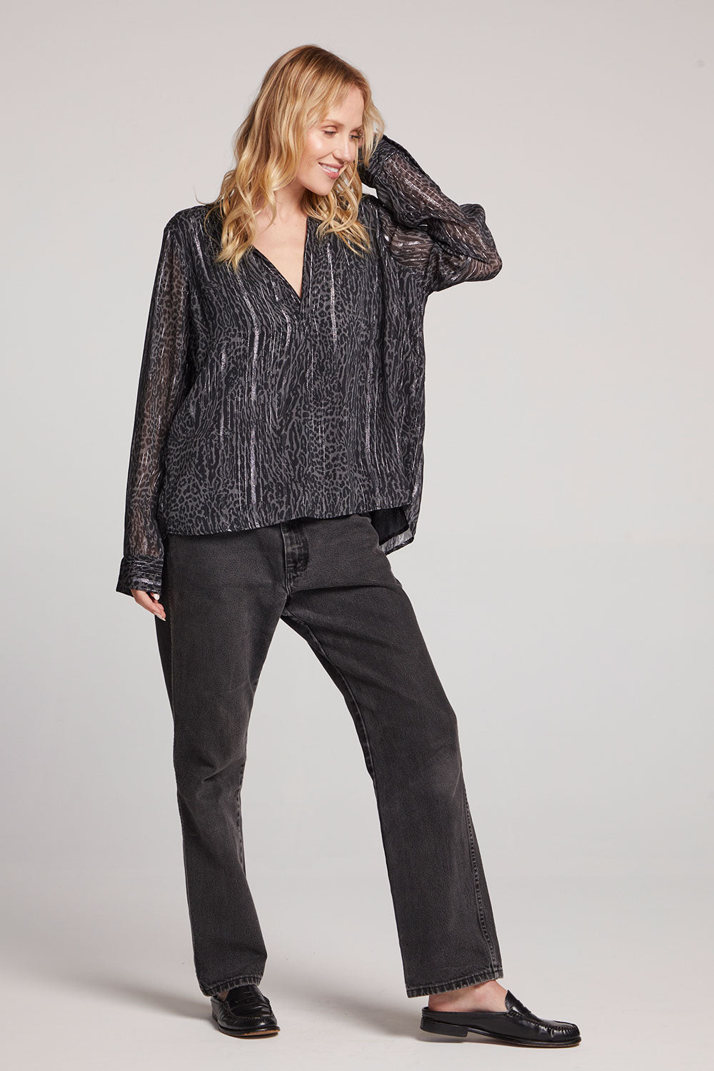 Denver Licorice Leopard Blouse Womens chaserbrand