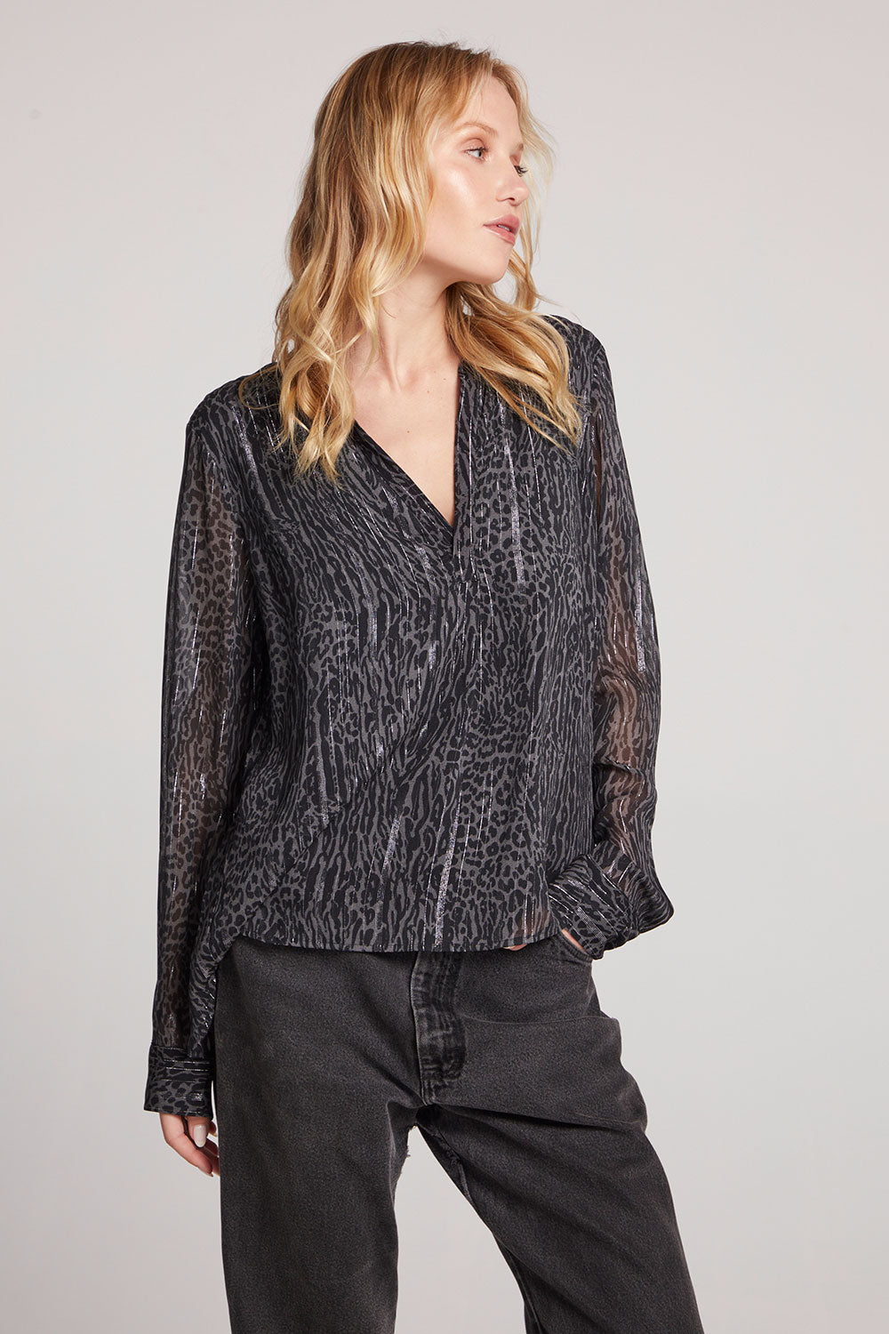 Denver Licorice Leopard Blouse Womens chaserbrand