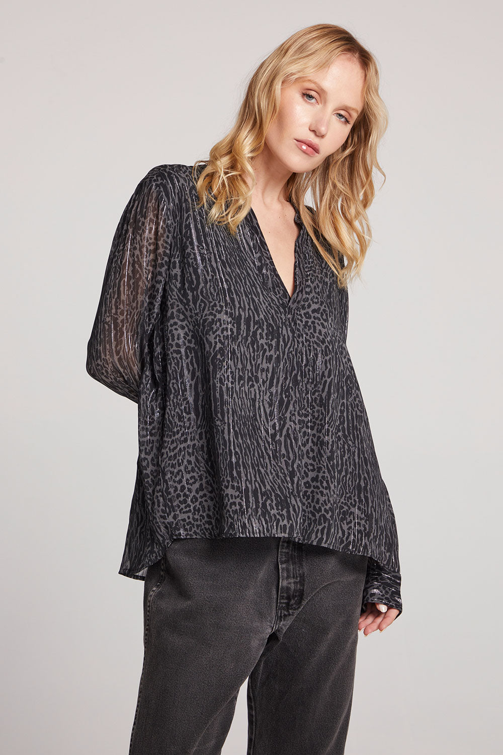 Denver Licorice Leopard Blouse Womens chaserbrand