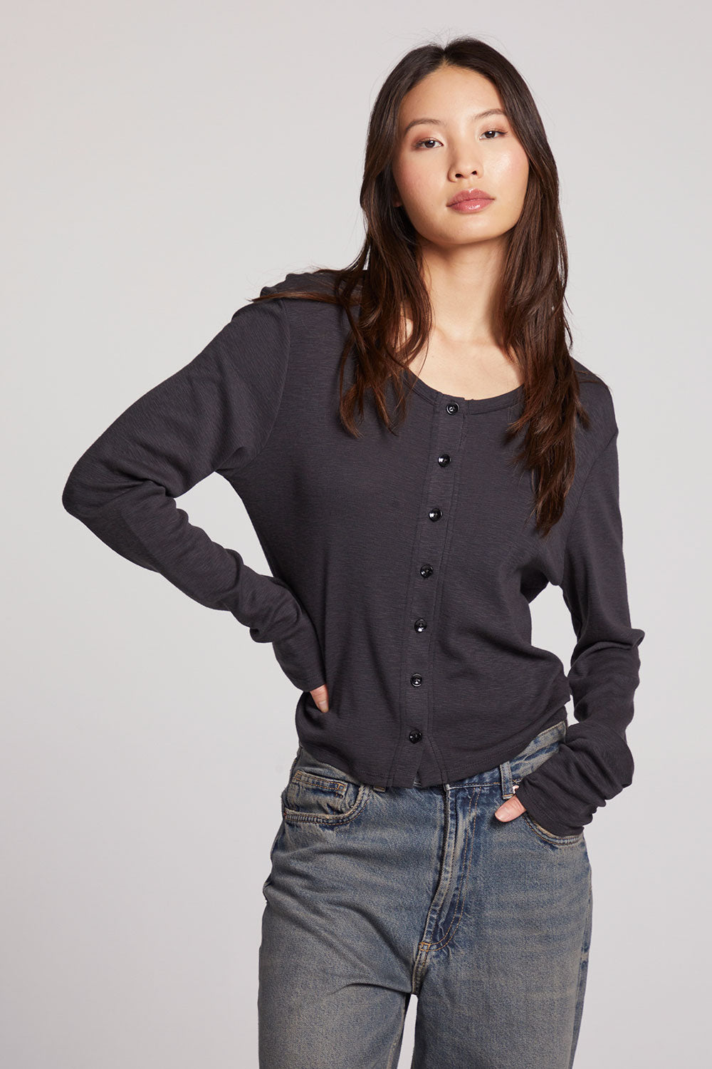 Brady Licorice Button Up Pullover Womens chaserbrand