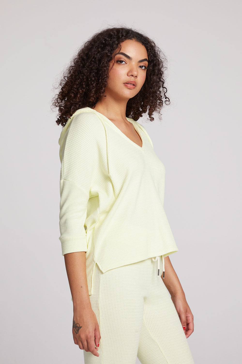 3/4 Sleeve Split Side Panna Cotta Dolman Hoodie Womens chaserbrand