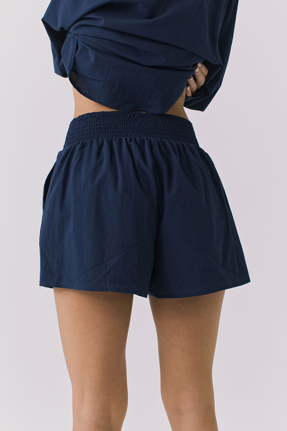 Chaser Durango Navy Shorts shown from the back with a smooth elastic waistband and clean finish for all day comfort