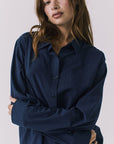 Chaser Paso Navy Button Up in Navy featuring soft lightweight fabric and tonal buttons