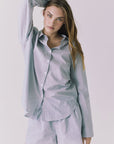 Chaser Paso Pinstripe Button Up in Navy relaxed long sleeve shirt with classic collar and tonal buttons
