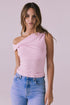 Chaser Roxanne Nose Pink Tank front view showing the off shoulder draped neckline and slim fit