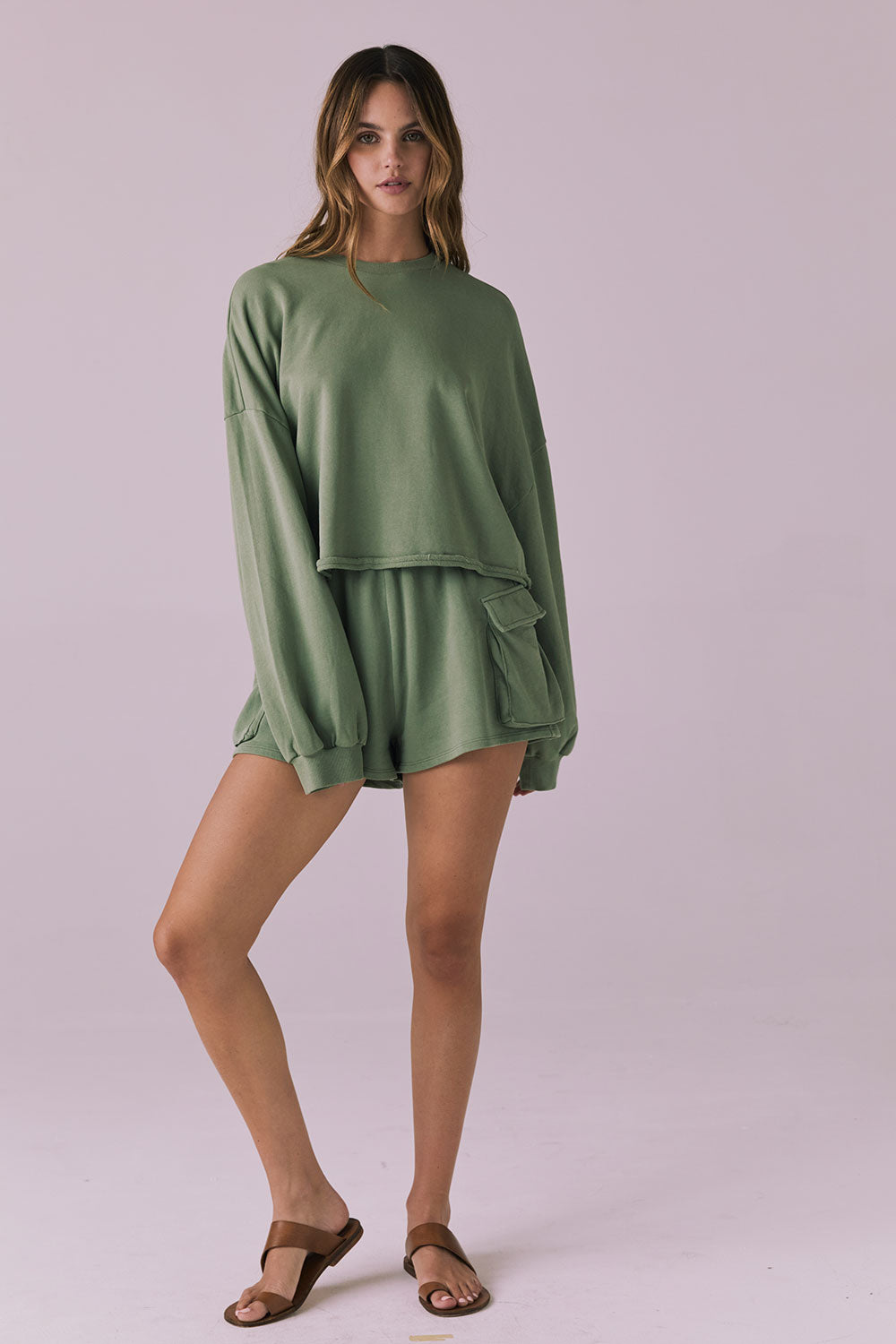 Eliza Meadow Green Crop Pullover Womens chaserbrand