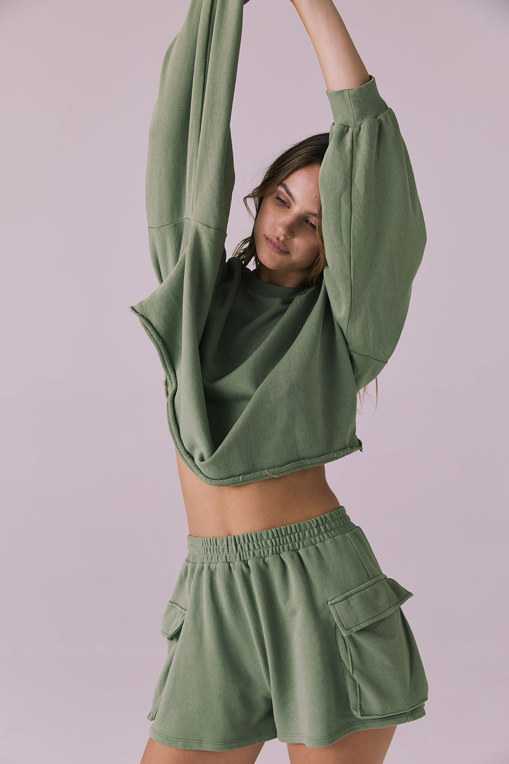 Eliza Meadow Green Crop Pullover Womens chaserbrand