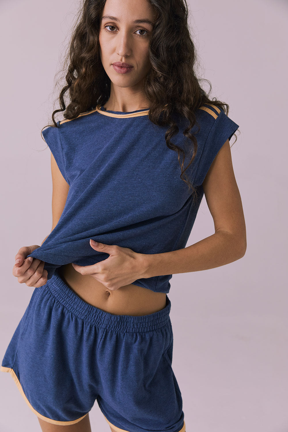 Flora Cropped Honest Indigo Cap Sleeve Crewneck Tee Womens chaserbrand