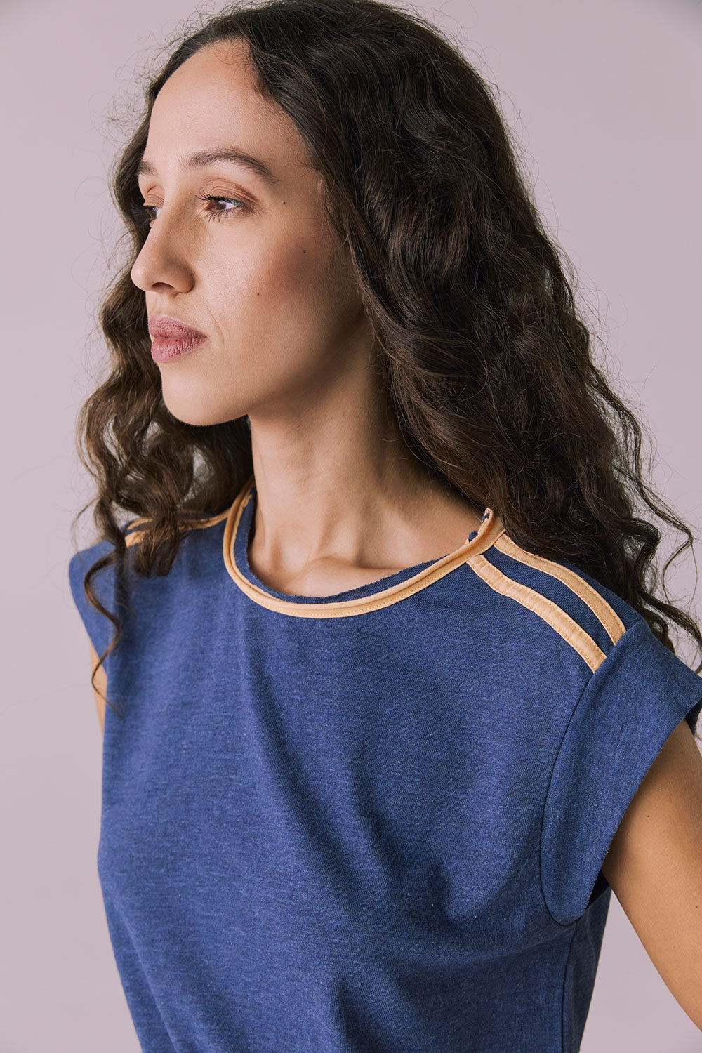 Flora Cropped Honest Indigo Cap Sleeve Crewneck Tee Womens chaserbrand