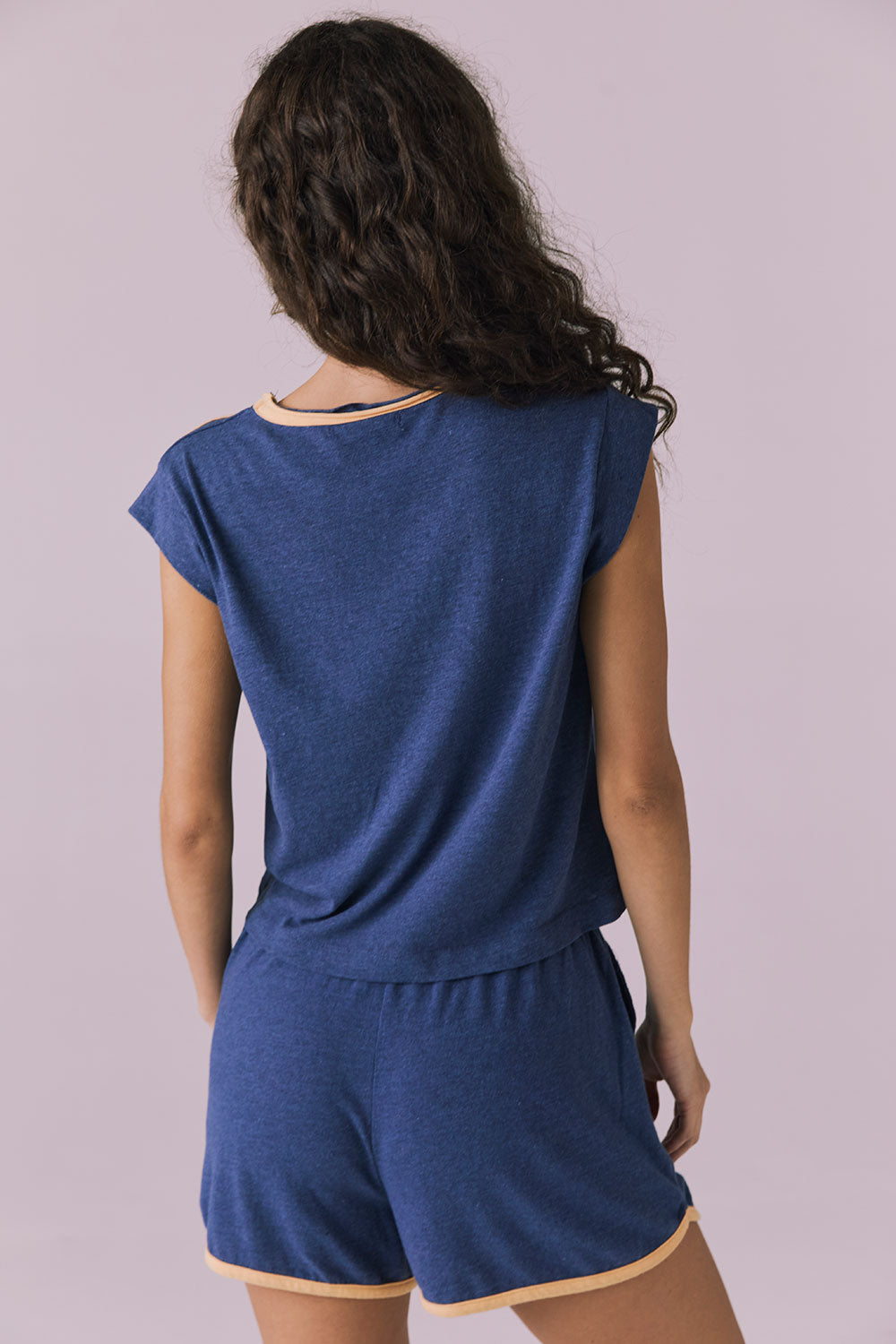 Flora Cropped Honest Indigo Cap Sleeve Crewneck Tee Womens chaserbrand