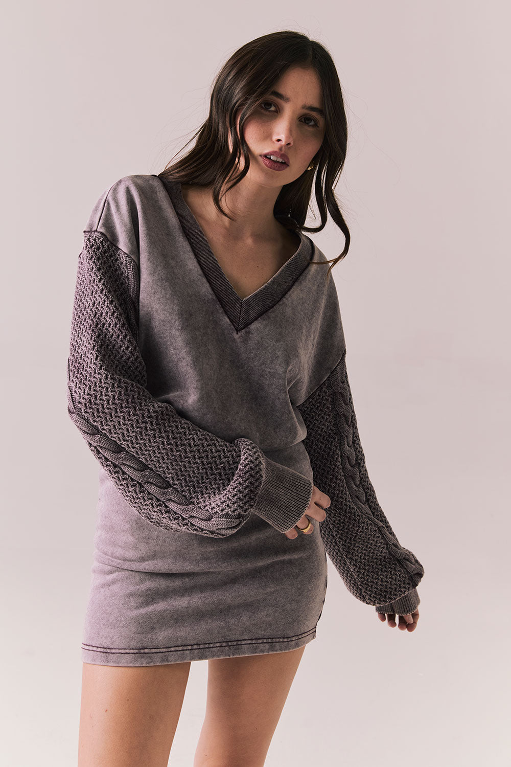 Front view of Channel Mini Dress in Fig