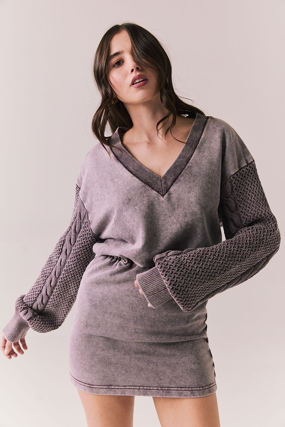 Front view of Channel Mini Dress in Fig