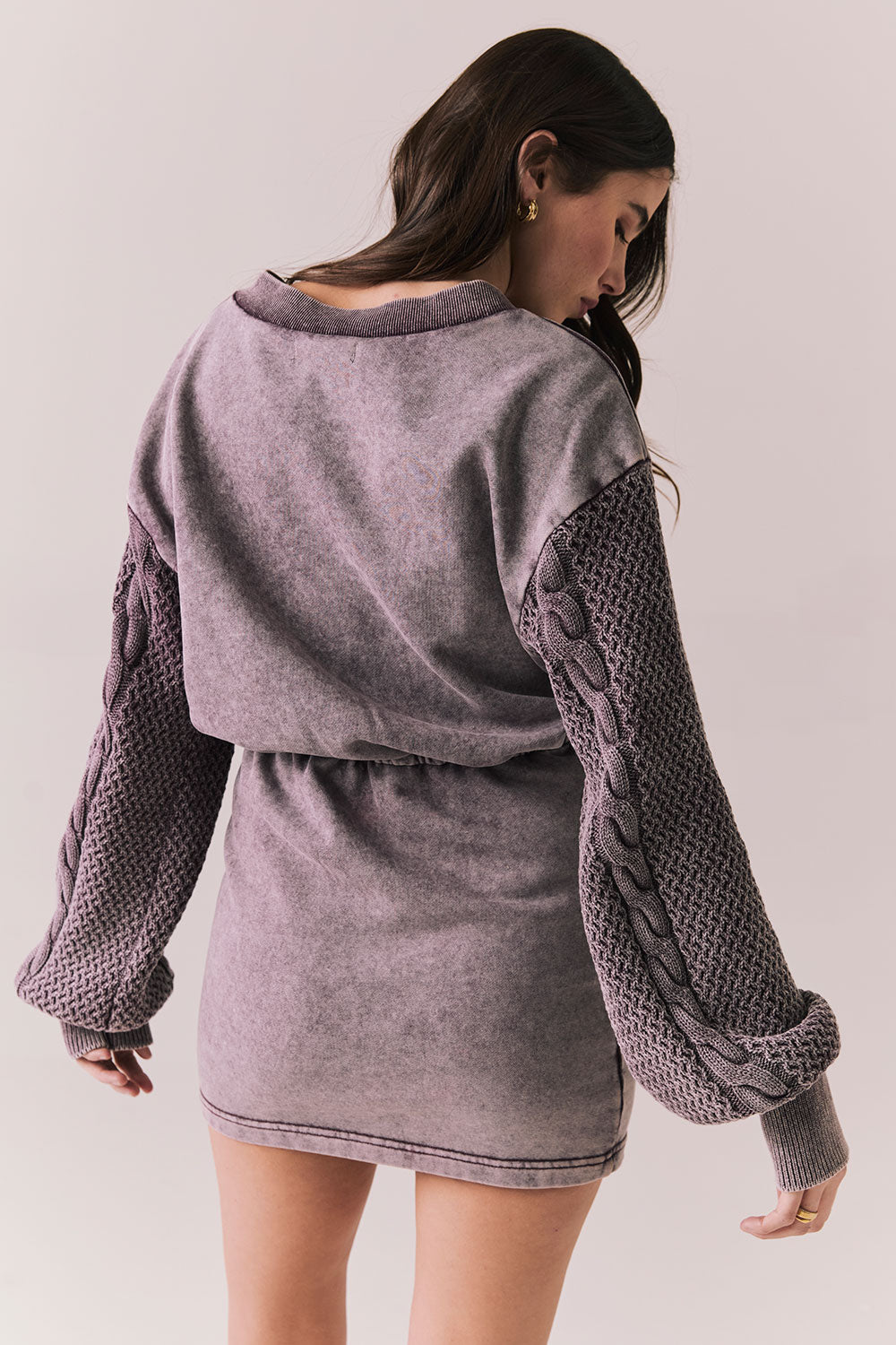 Back view of Channel Mini Dress in fig purple