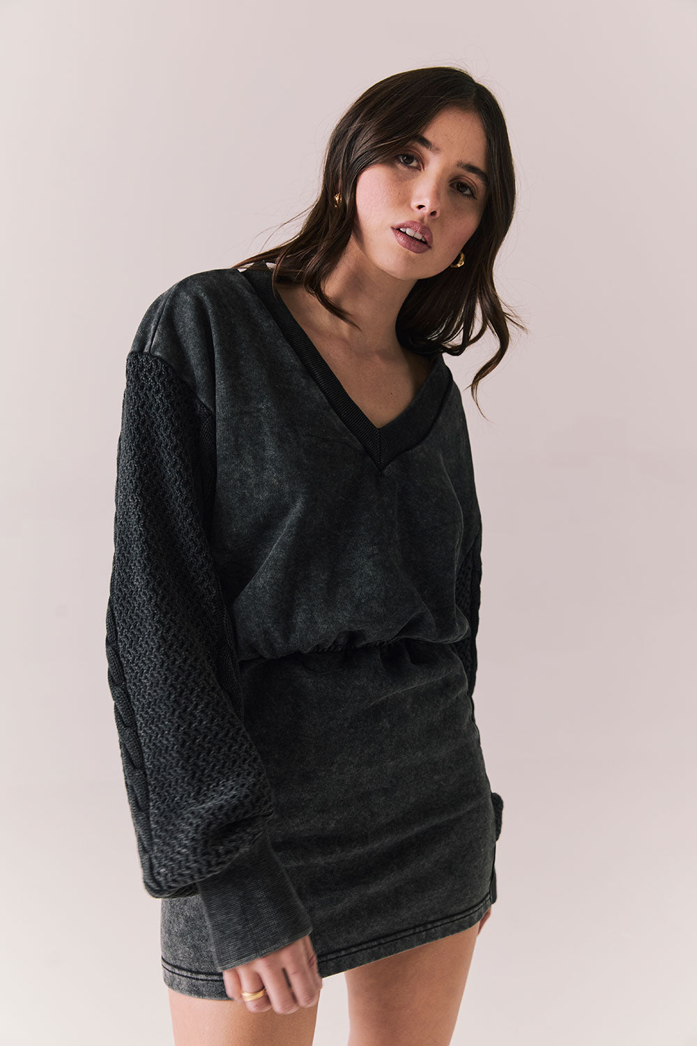 Front view of Channel Mini Dress in true black