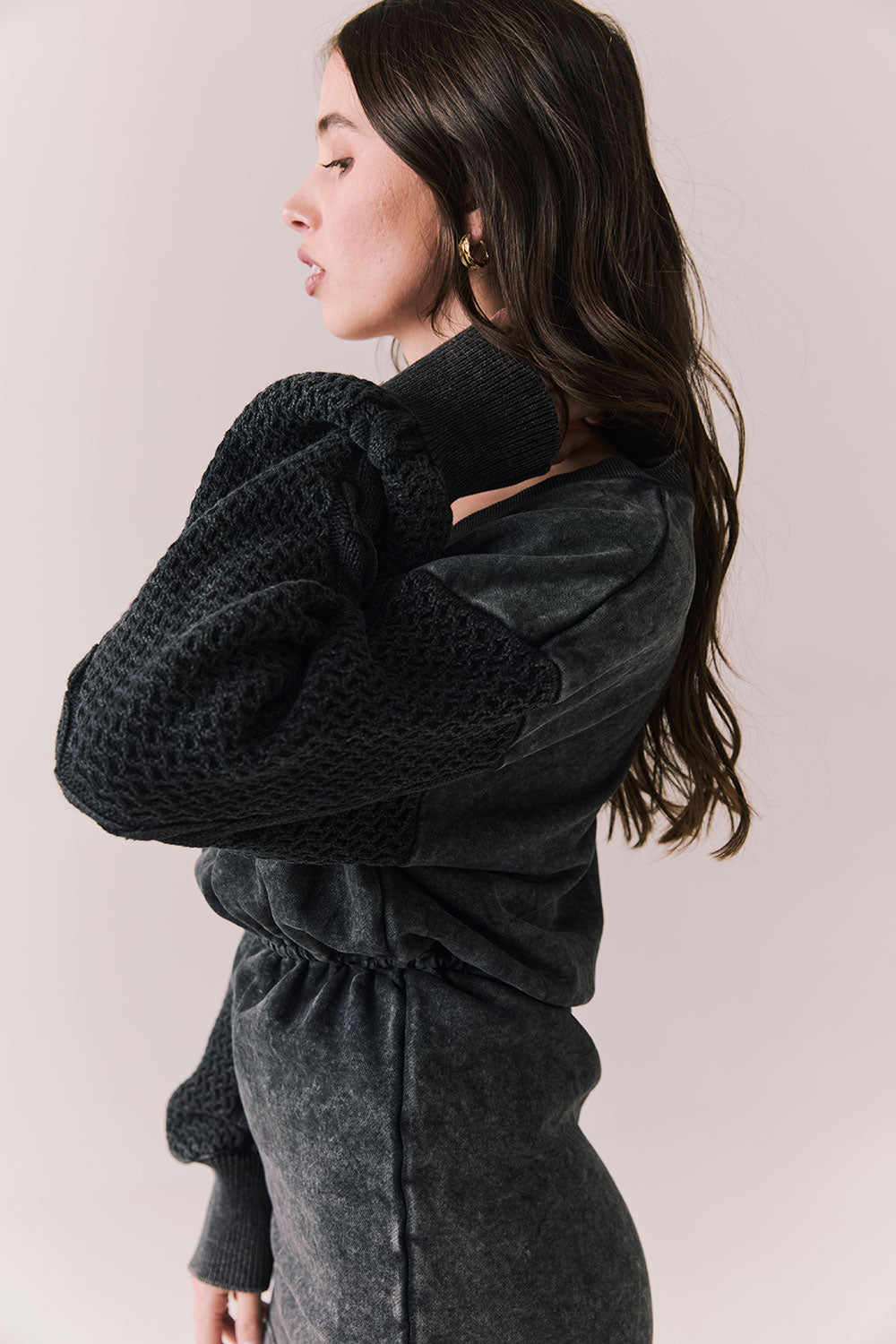 Side view of Channel Mini Dress in true black