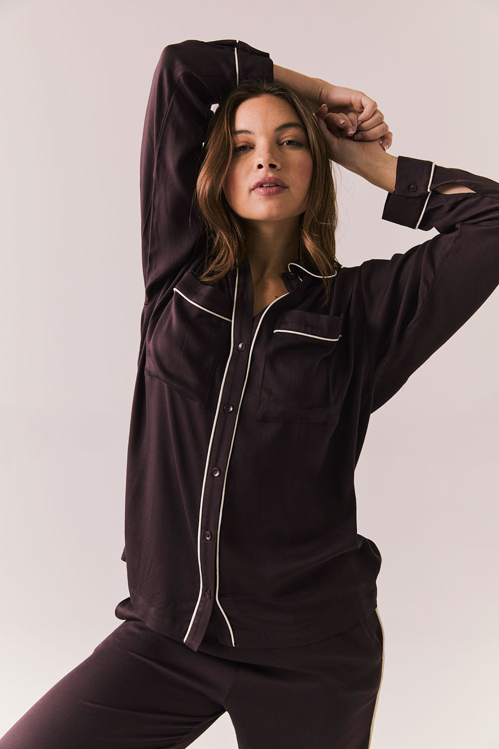 Eurielle Espresso and Starry White Button Down Womens chaserbrand