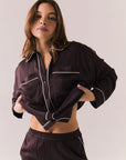 Eurielle Espresso and Starry White Button Down Womens chaserbrand