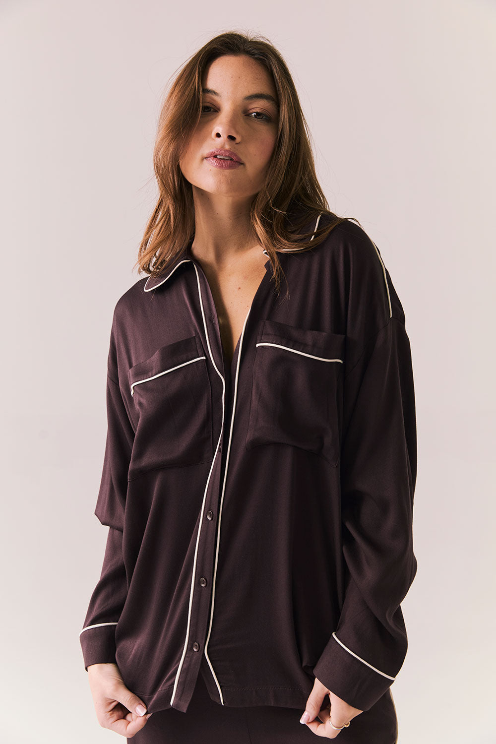 Eurielle Espresso and Starry White Button Down Womens chaserbrand