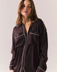 Eurielle Espresso and Starry White Button Down Womens chaserbrand