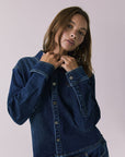 Chaser All Day Indigo Wash Button Down in Indigo Wash shown in a relaxed front angle with classic collar and worn-in indigo tone