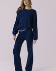 Full body view of the Chaser Rhode Worn Blue Pullover styled with the matching Sailor Joggers, showing a relaxed ribbed fit