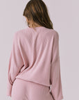Back view of the Chaser Rhode Pink Salt Pullover showing the ribbed texture and relaxed back fit