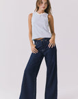 Chaser Monette Tank in Mineral Butter shown full body styled with wide leg dark denim for an easy everyday set feel