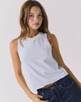 Chaser Monette Tank in Mineral Butter shown in angled front view highlighting soft drape and clean arm openings