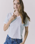 Chaser Jamesonn Tee in White and Mineral Butter shown front view featuring a relaxed fit and clean ringer neckline